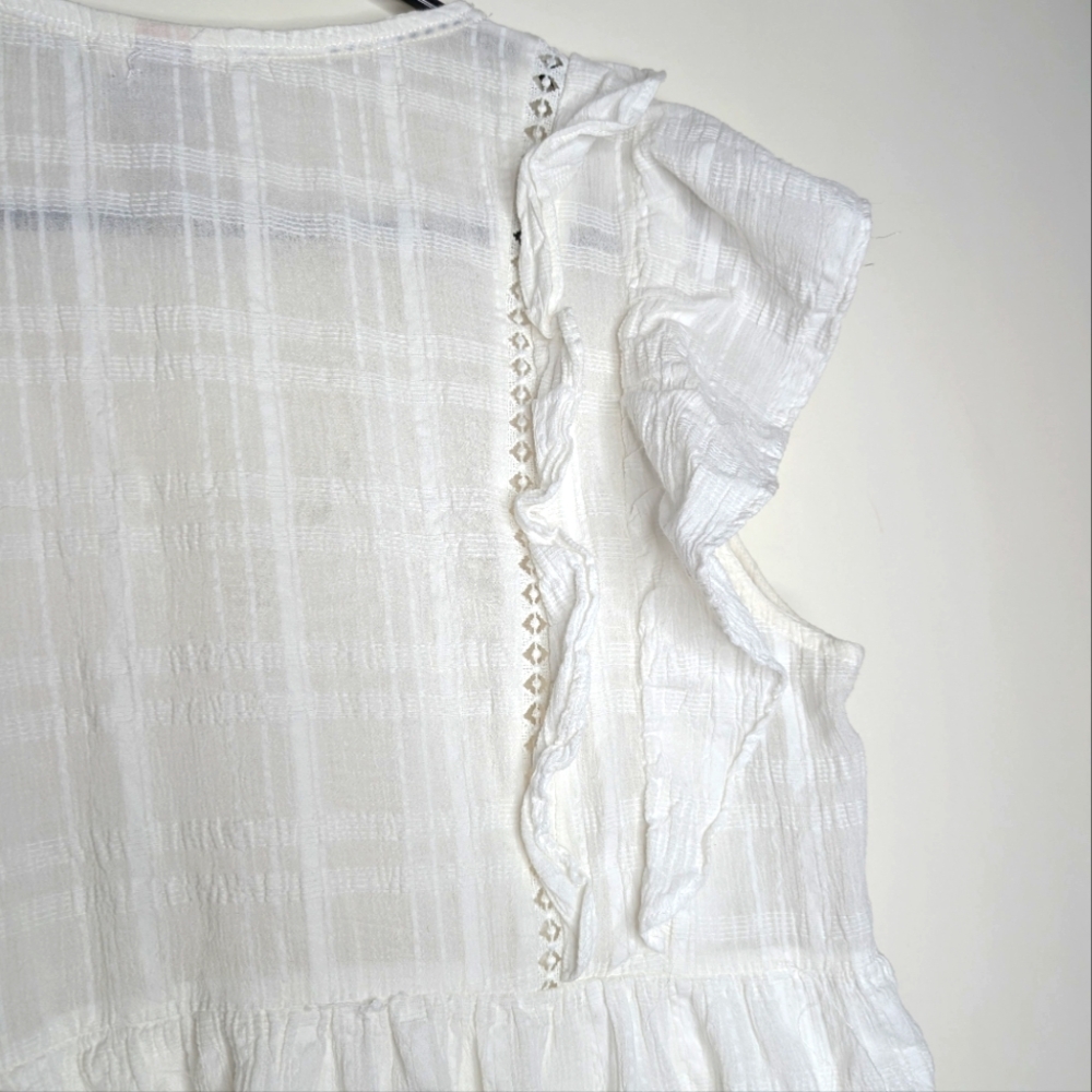 Knox Rose V Neck Ruffled White Short Sleeve Cottagecore Mini Dress Size Large - Picture 15 of 16